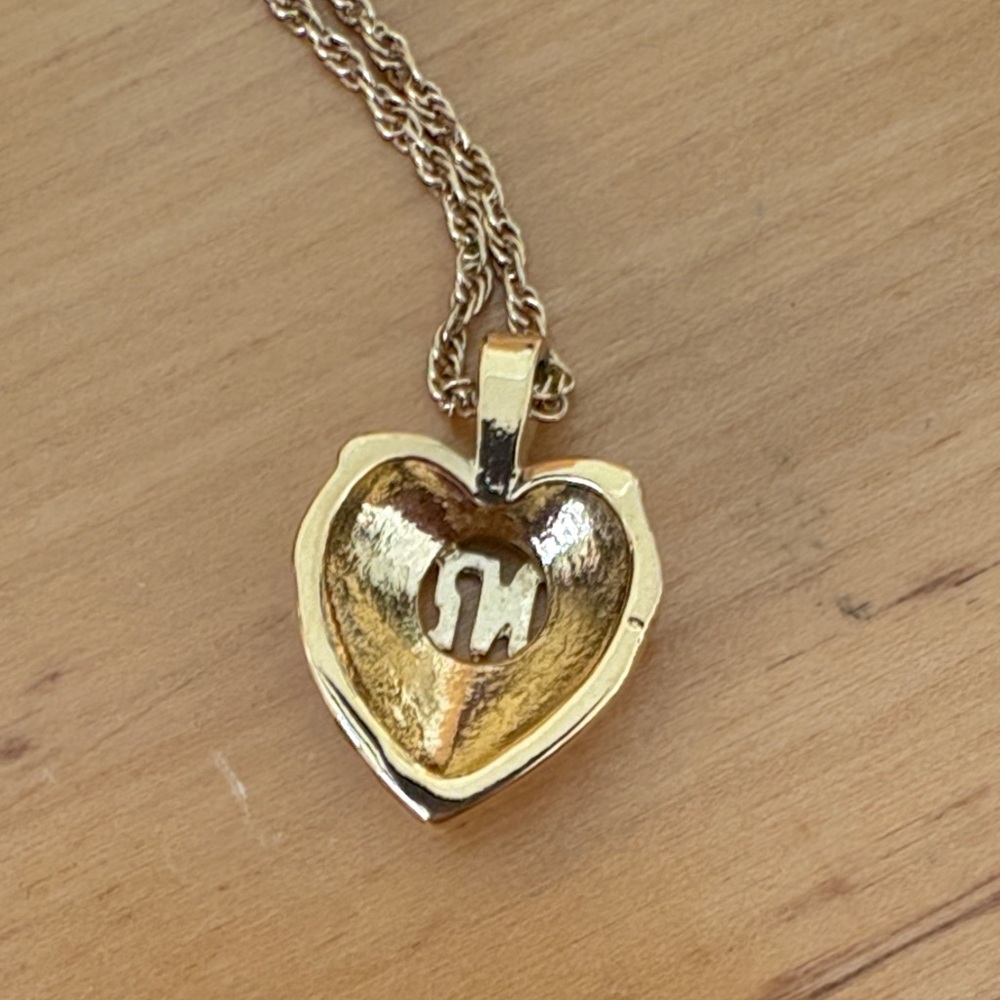 Nina Ricci Gold Plated Two Tone Heart Logo Pendant Necklace Rope Chain 15-17" - Picture 7 of 11